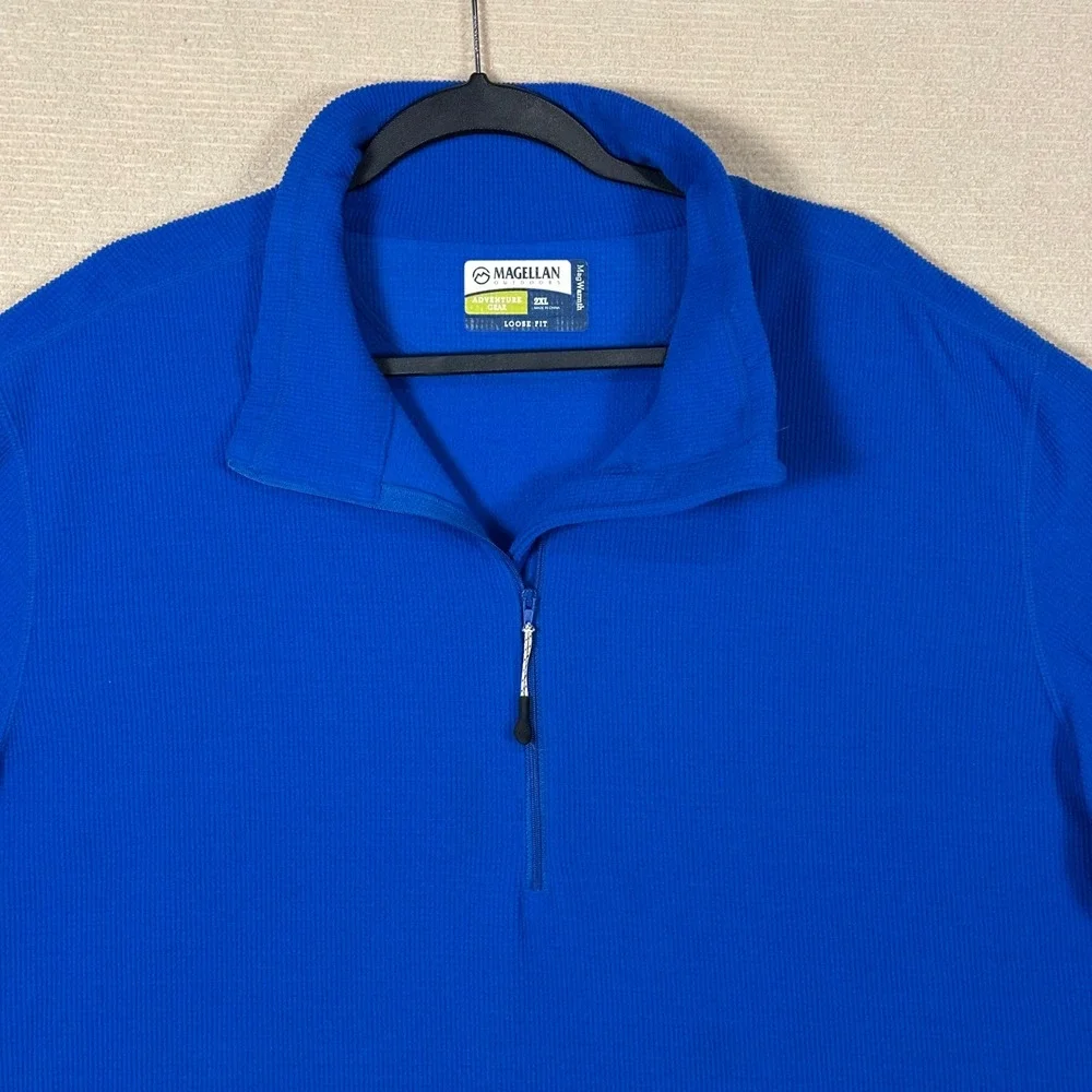 Magellan Outdoors 1/4 Zip Grid Fleece Pullover Mens 2XL Blue MagWarmth